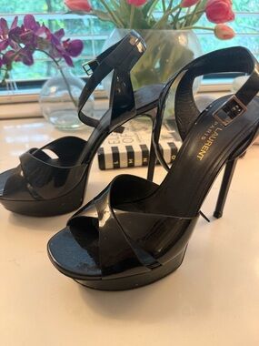 Saint Laurent Black Patent Platform Stiletto Sandals